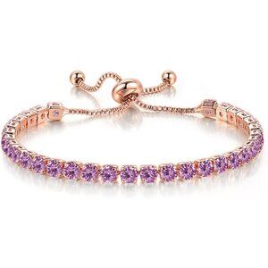 Tennis Chain Rhinestone Beads Slider Bracelet 14K Gold Silver Plated Adjustable